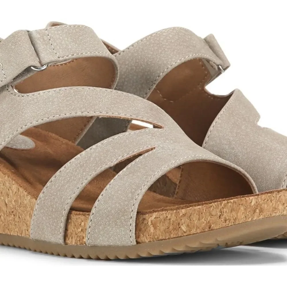 Euro Soft By‎ Soft Elda Tan Suede Cork Wedge Sandals Sz 8